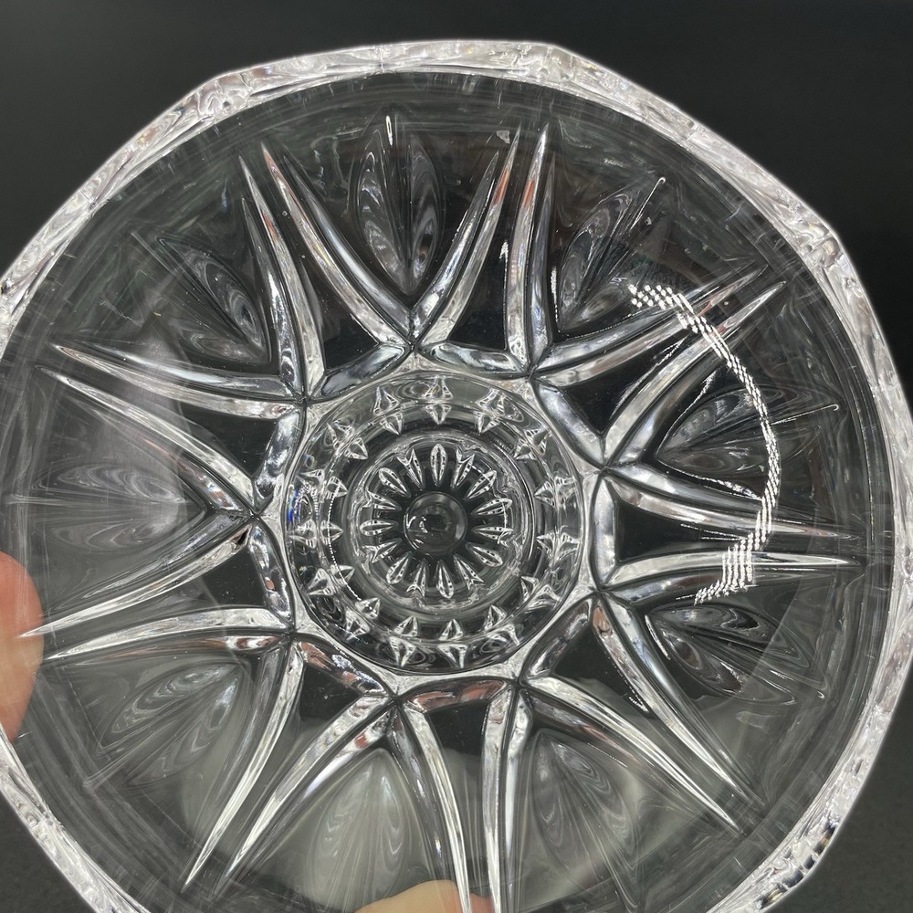Vintage 4" dia Round Crystal Clear Pattern Glass TaperCandlestick Candle Holders